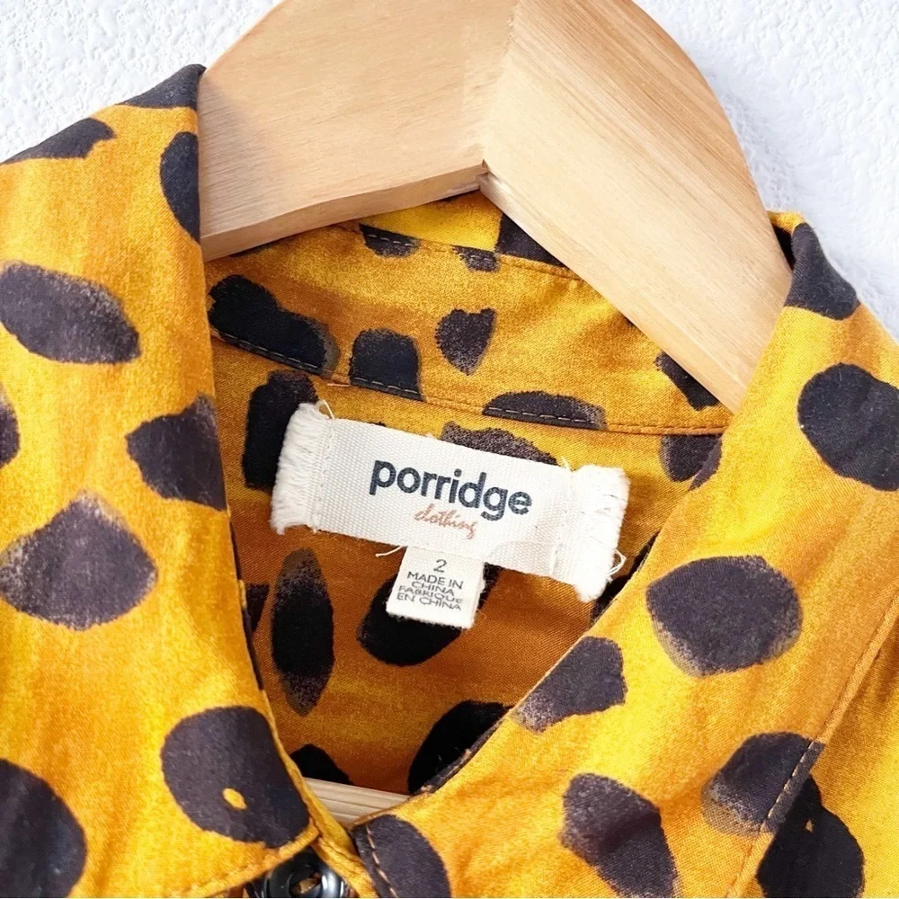 Anthropologie Porridge Vianne Leopard Print Maxi Shirt Dress Belted Button Down